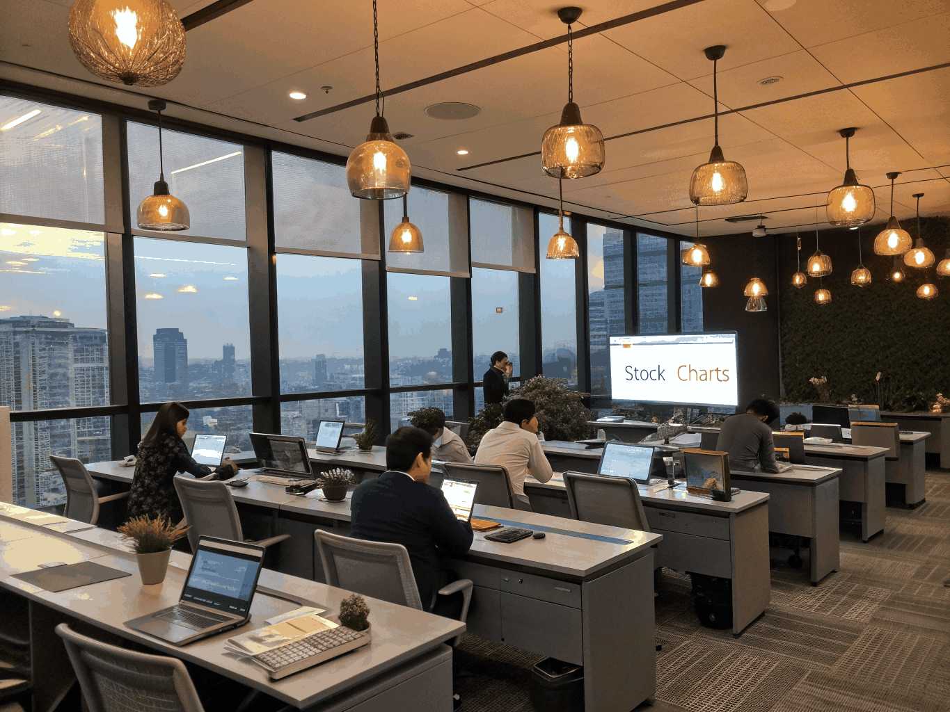 Modern enterprise workspace with advanced technology infrastructure